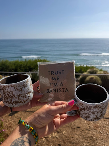A handmade coffee ritual overlooking the ocean